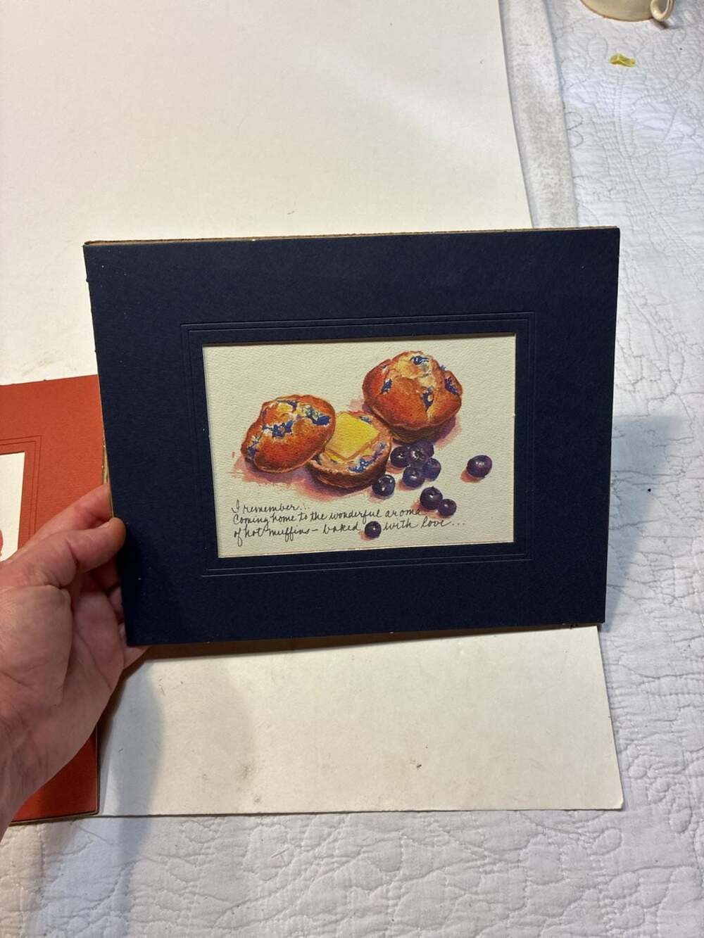Lot of 2 VTG Watercolor Art Prints of Muffins and Tomatoes with Inscriptions